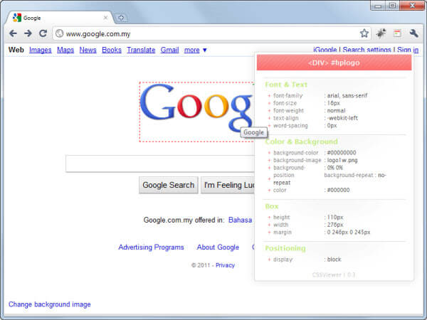 CSSViewer Google Chrome