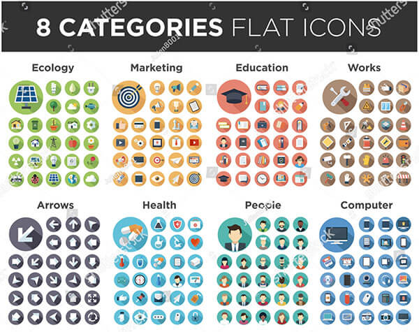 8 Categories Flat Icon