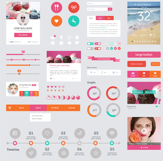 Flat & Colorful User Interface Elements PSD