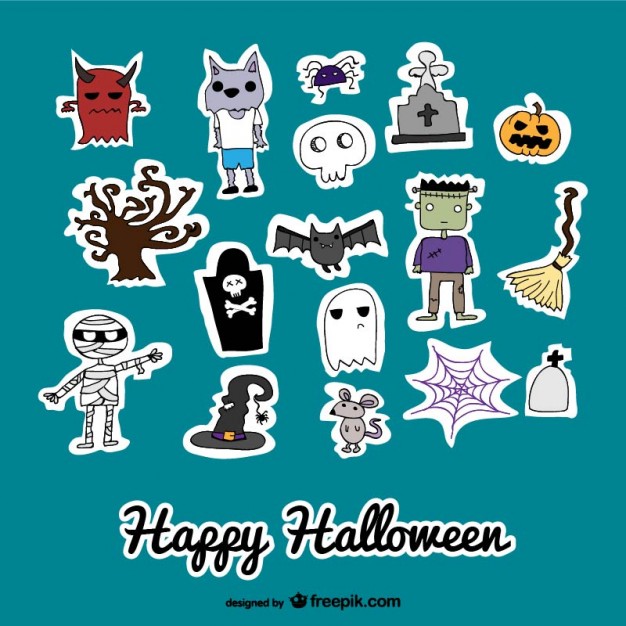 Set of cute icons stickers of halloween