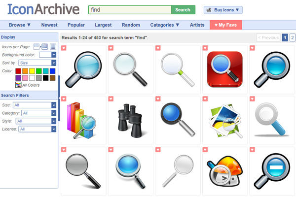 Поиск иконок в сервисе IconArchive 