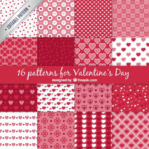 A set of 16 vector patterns for Valentines day