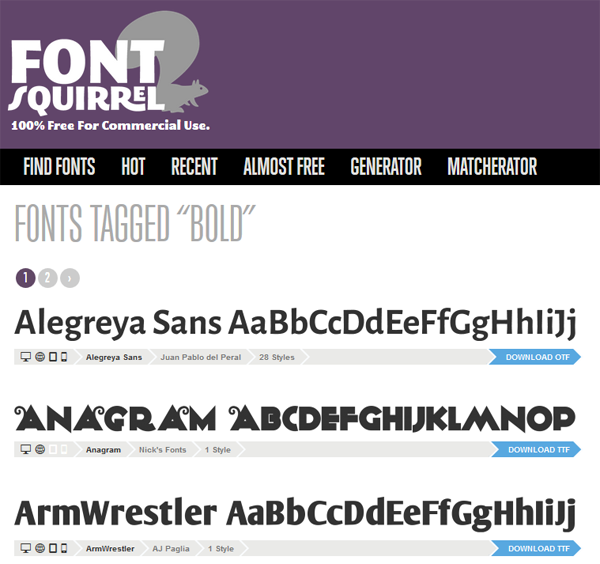 жирные шрифты на сайте FontSquirrel
