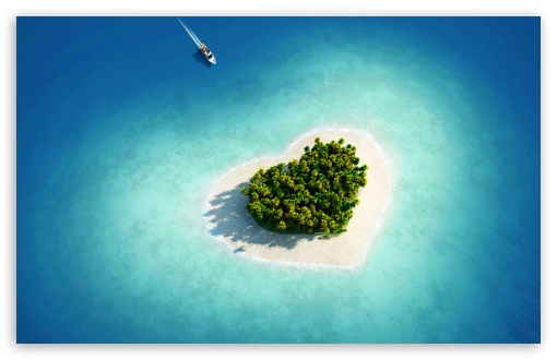 Aerial View Of Heart-Shaped Tropical Island