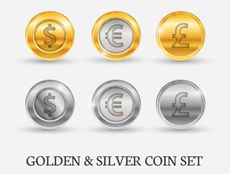 Golden and silver coins pack