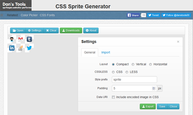 Dan's Tools CSS Sprite Generator