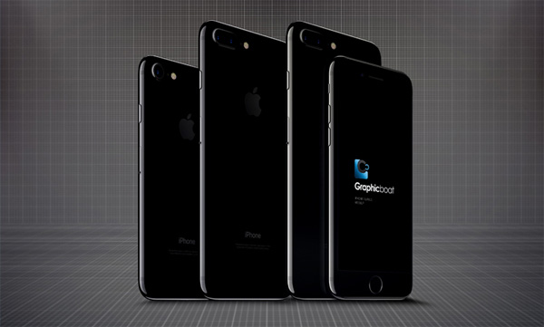 iPhone Jet Black (обычный и Plus) в Psd мокапе