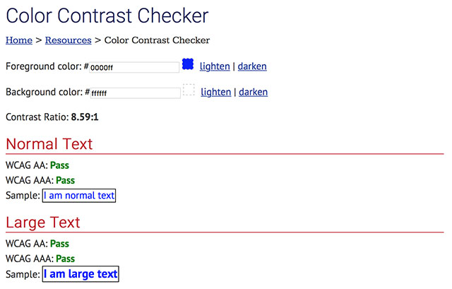 Сервис WebAIM Color Contrast Checker