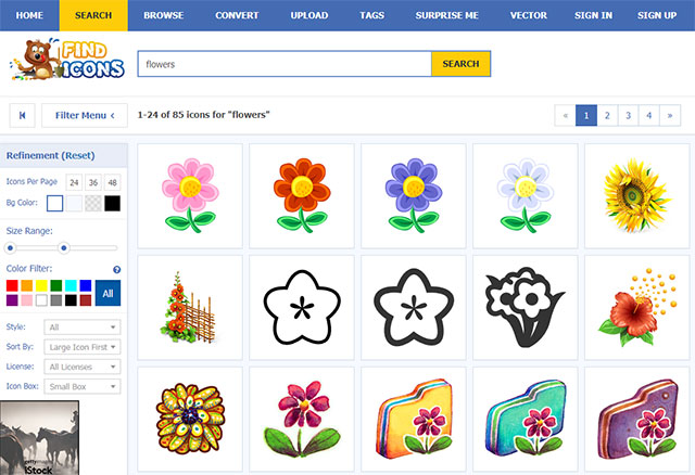 Сервис Findicons для поиска иконок цветов