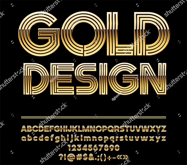 Vector Abstract Golden Artistic Design Alphabet