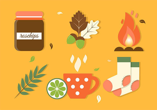 Flat Design Vector Autumn Elements And Icons