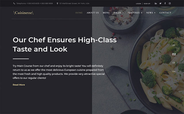WordPress шаблон Cuisinette - European Restaurant Cross-browser