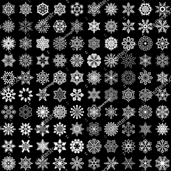 VectorSet 100 Snowflakes on Black Background
