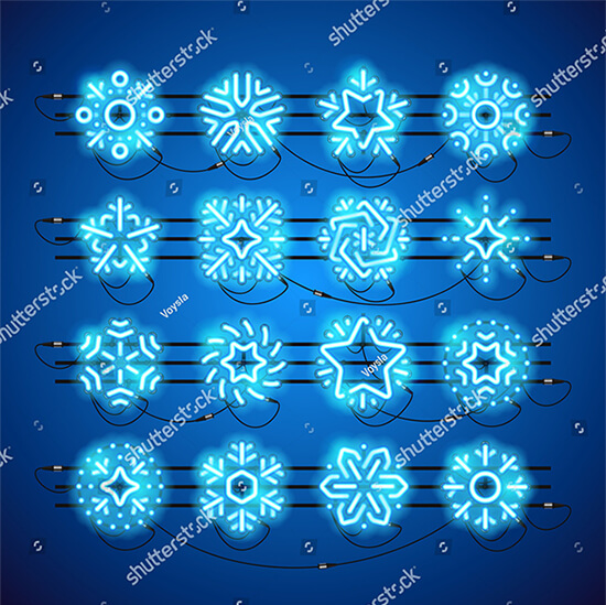 Blue Christmas Neon Snowflakes