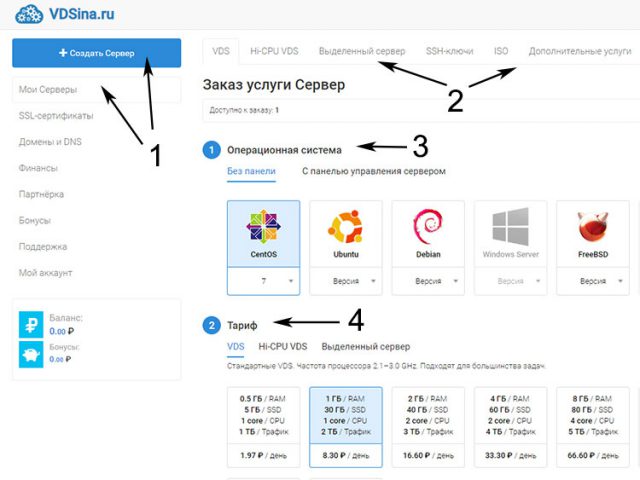 VDSina.ru - создание сервера