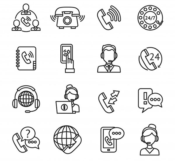 Call-center outline icons set Free Vector