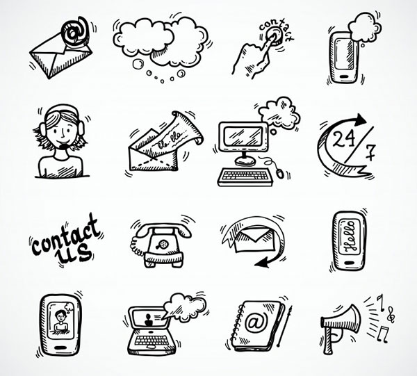 Contact us icons sketch Free Vector