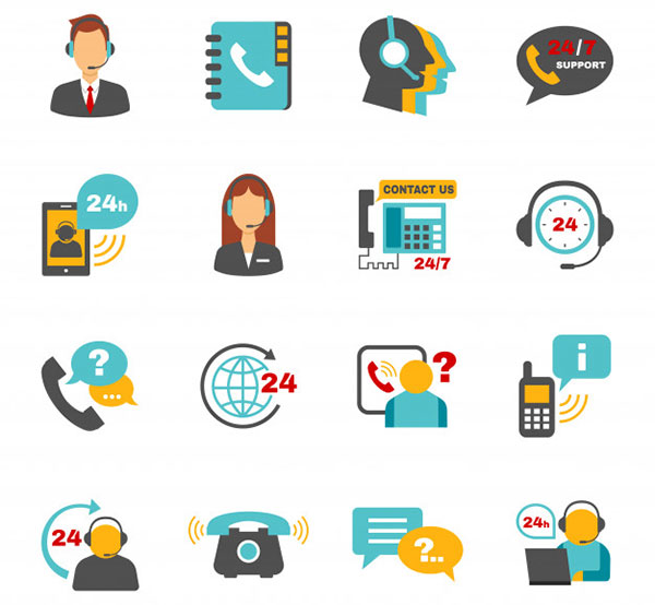 Support contact call center icons set Free Vector