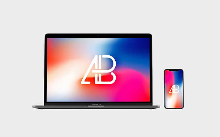 Front View iPhone X and Macbook Pro